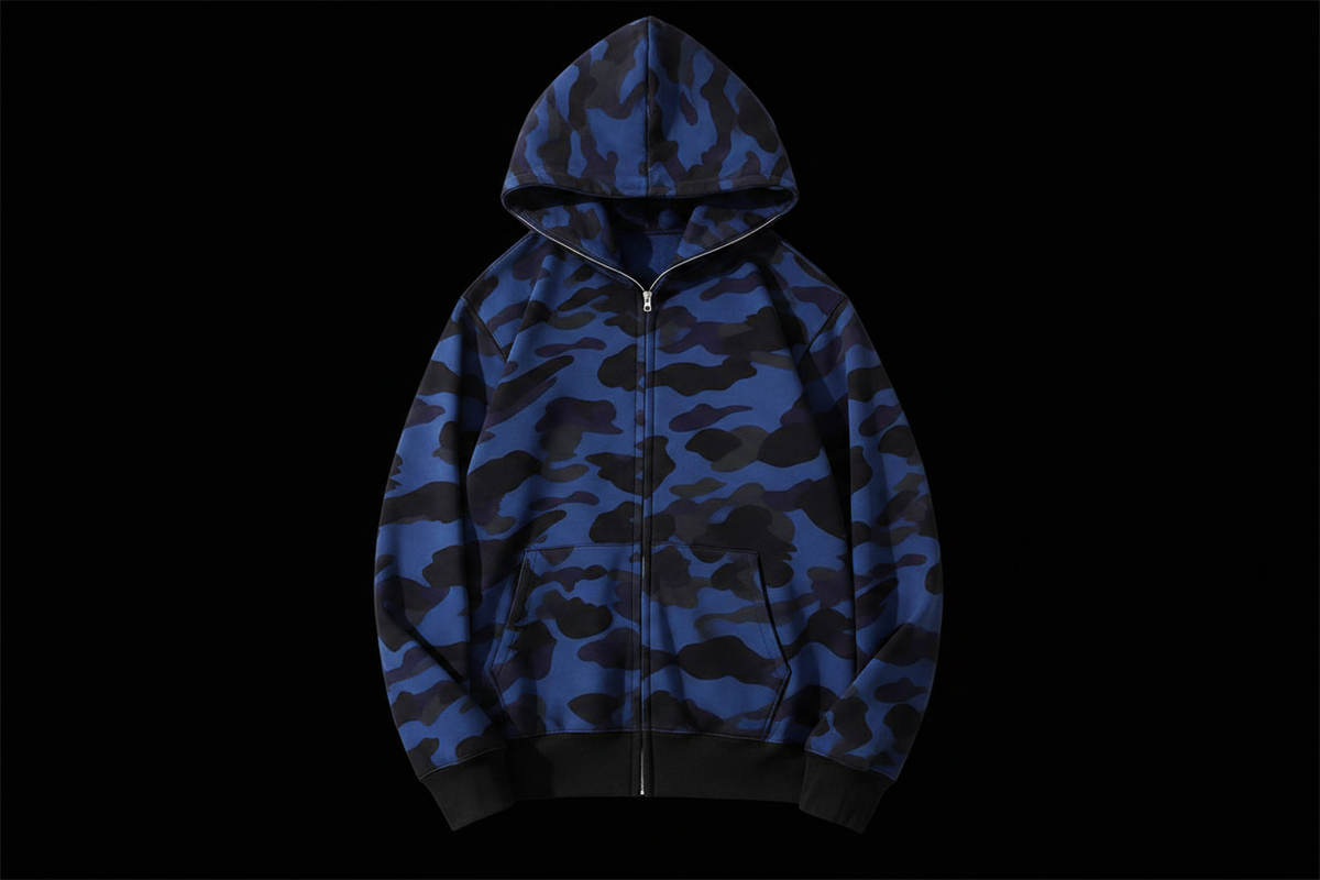 Blue camo zip-up jacket