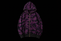 Purple camo zip-up jacket with gold zippers